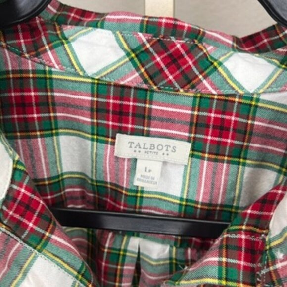 TALBOTS Button Down Shirt White Red Green Plaid Size LP Petite - Picture 3 of 5